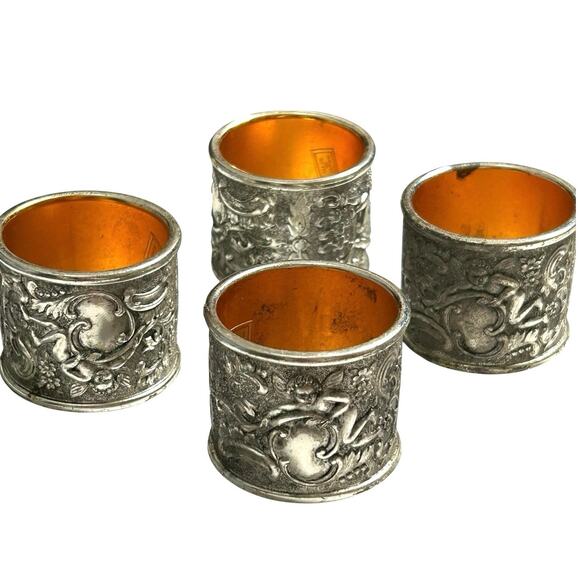Vintage Metal Cherub Angel Intricate Design Napkin Rings Set of 4 Made In India - Picture 1 of 5